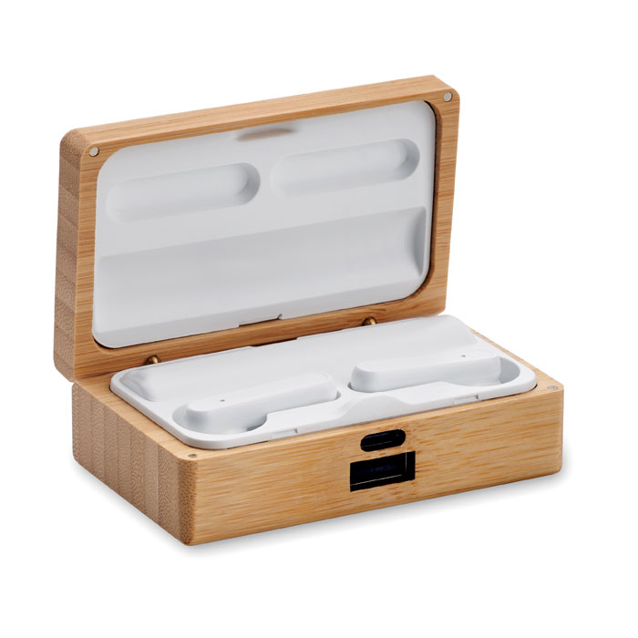 OREBAM – Auricolari TWS con power bank in bambù