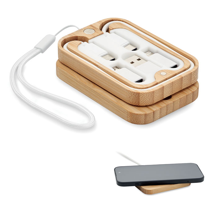 CHARGOO – Caricatore wireless con cavo 3 in 1 in bamboo
