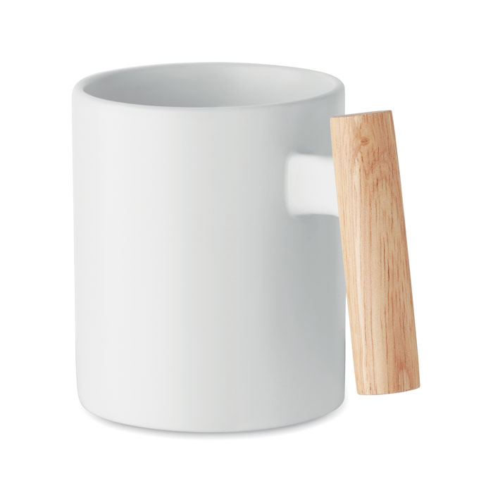 CRENATE – Tazza in ceramica con manico in legno