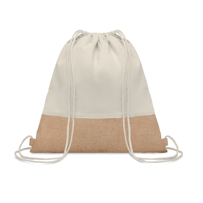 INDIA – Cotton drawstring bag with jute detail